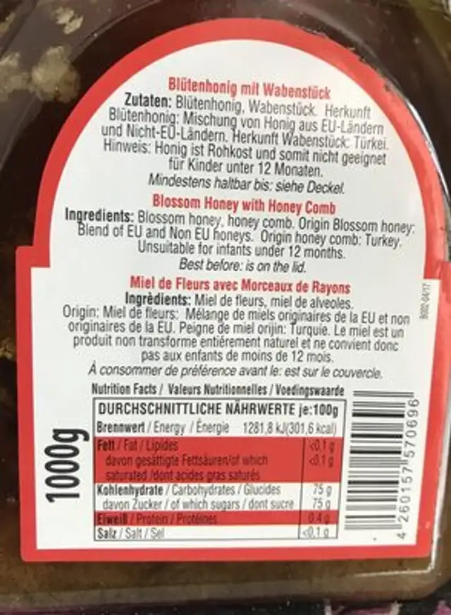 Buram Honey Comb With Flower Honey ingredients label