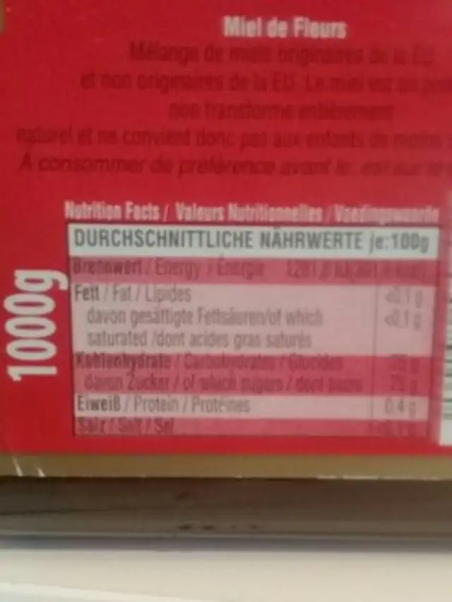 Buram Blomhonung ingredients label