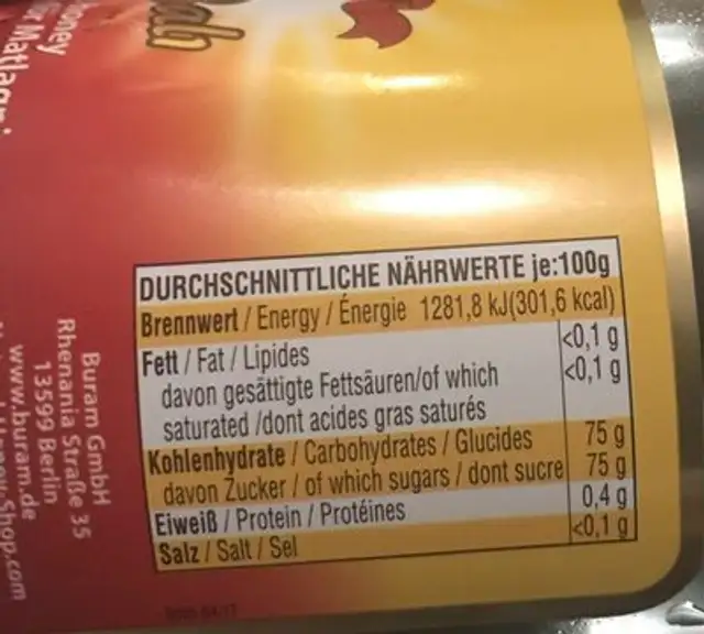 Sifa Honung nutrition facts table
