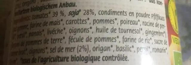 Bio Bolognese Vegan mit soja ingredients label