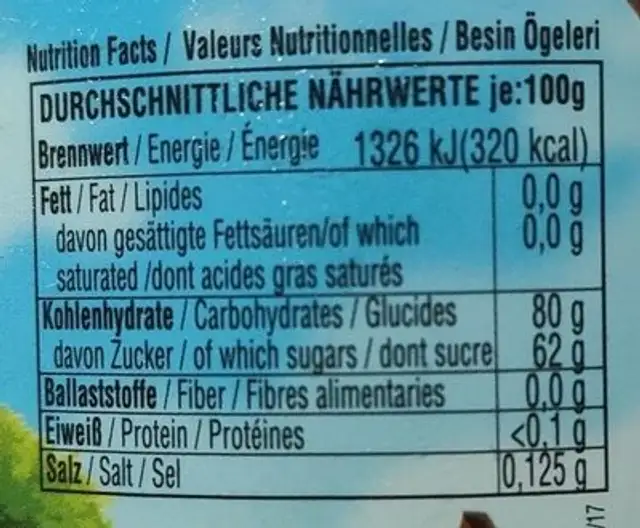 Asbal miel nutrition facts table