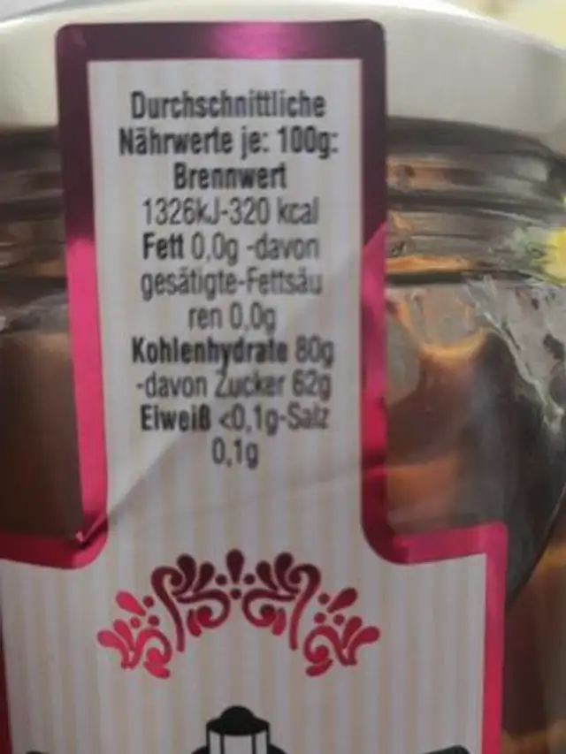 Sirop de miel nutrition facts table