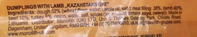Ravioli mouton ingredients label