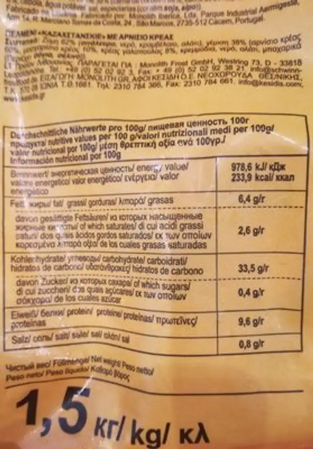 Ravioli mouton nutrition facts table