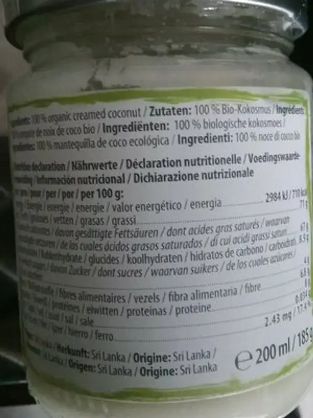 Kokosmus ingredients label