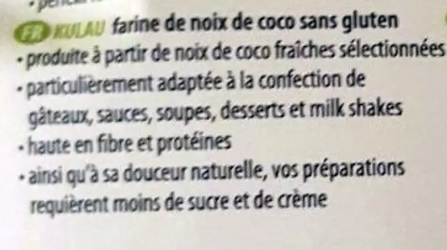 Farine de noix de coco bio ingredients label