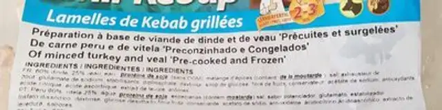 Grill kebap ingredients label