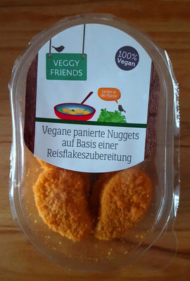 Vegane panierte Nuggets auf Basis einer Reisflakeszubereitung