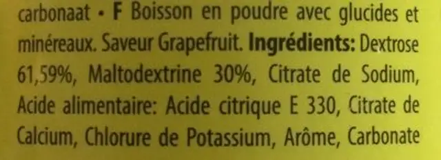 Iso Refresher, Grapefruit ingredients label