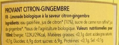 Limonade gingembre nutrition facts table