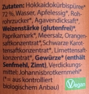 Kürbis Ketchup mild ingredients label