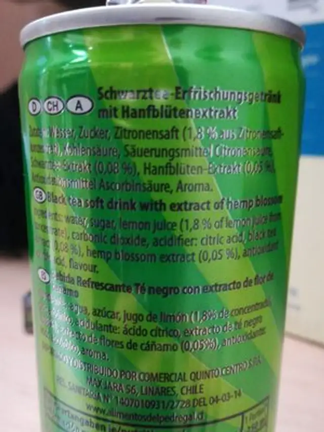 Ice-x Canna Bis Ice Tea ingredients label