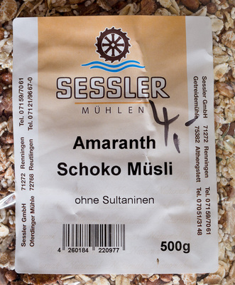 Amaranth Schoko Müsli front packaging