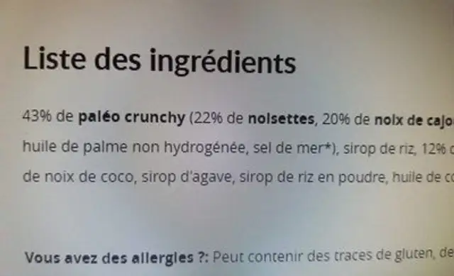 Paleokokos ingredients label