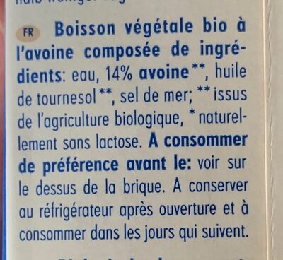 Hafermilch Vanille ingredients label