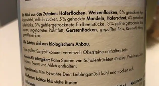 Berliner Muesli ingredients label