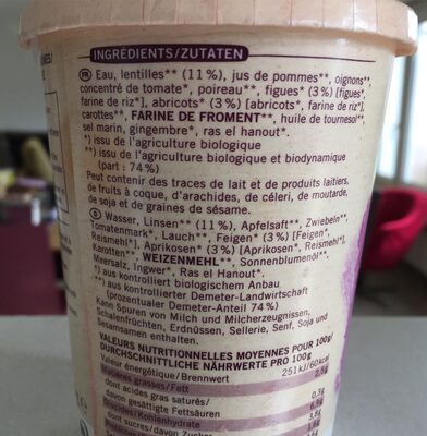 Daal Oriental aux figues nutrition facts table