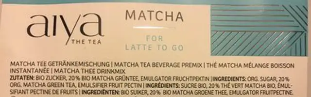Matcha Latte ingredients label