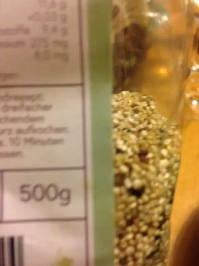 Quinoa tricolore ingredients label