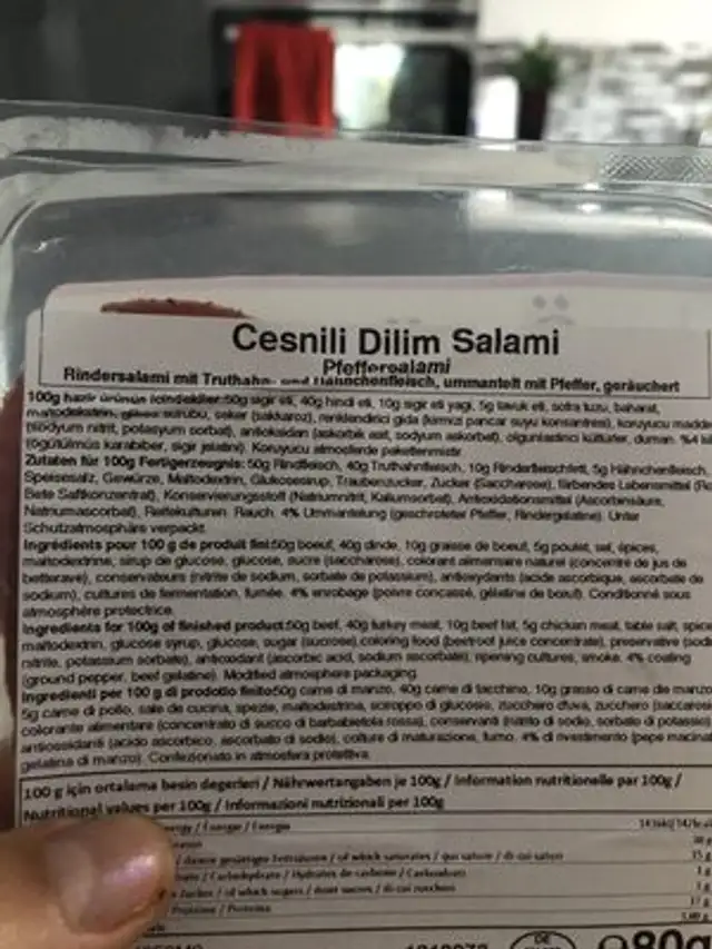 Salami ingredients label