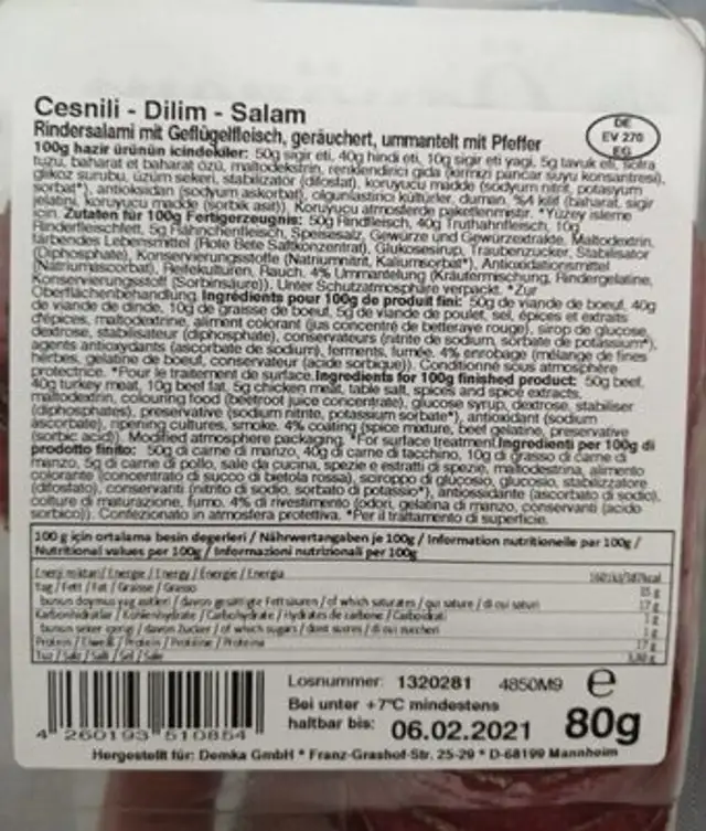 Salami nutrition facts table