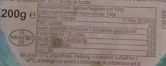 Zeytinli nutrition facts table