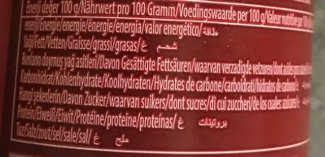 Biberli salam ingredients label