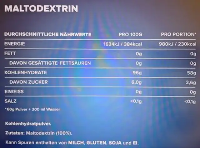 Ironmaxx Maltodextrin Neutral, 1er Pack (1 x 2 KG) nutrition facts table