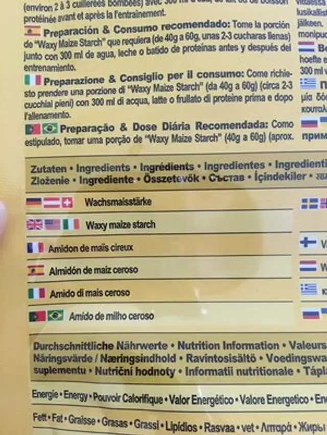Ironmaxx Wachs-mais-stärke ingredients label