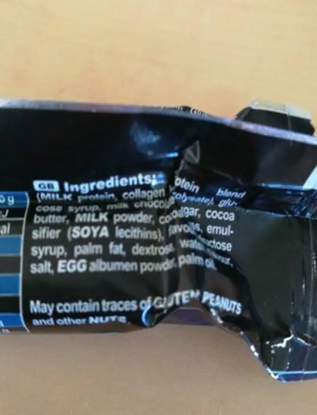 Protein coconut ingredients label