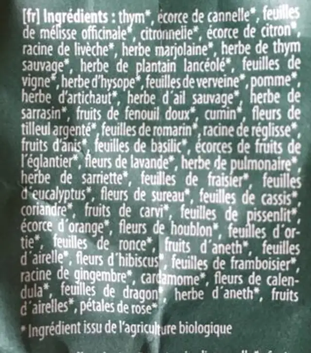 Epicerie / Thé Bio Et équitable / Tisanes, Infusions nutrition facts table