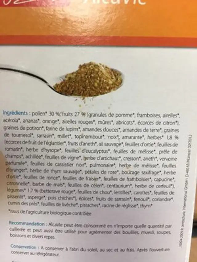 Alcavie ingredients label