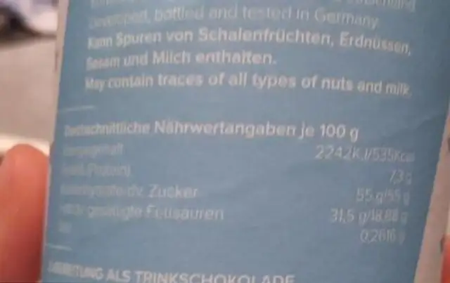 Vollmilch nutrition facts table