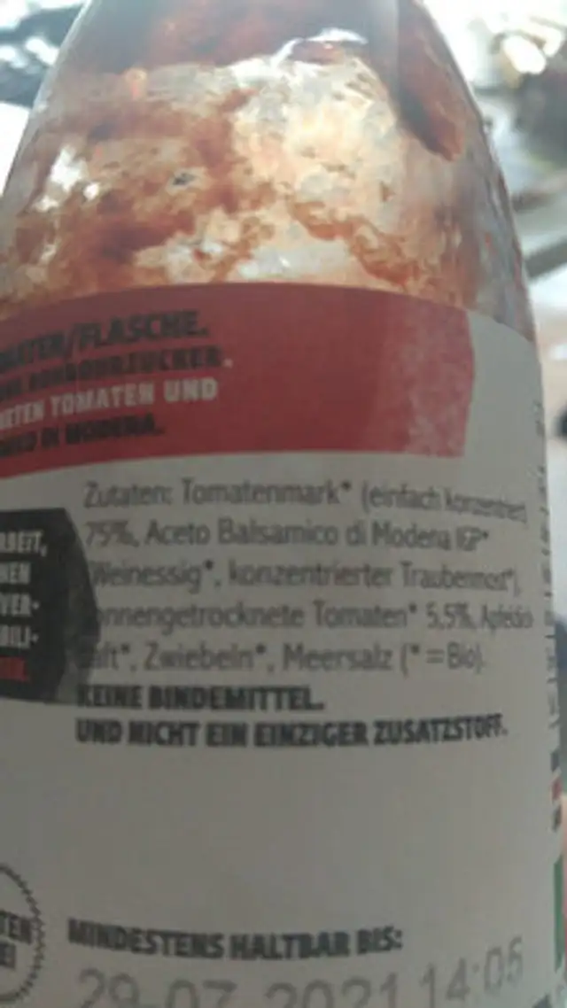 Tomatenketchup ingredients label