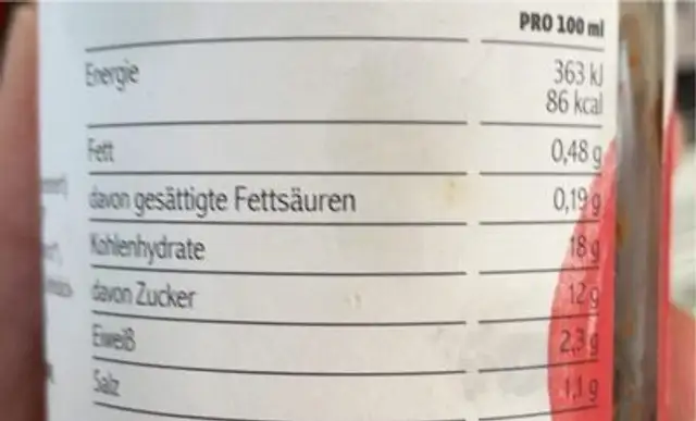 Tomatenketchup nutrition facts table