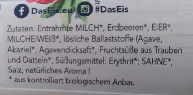 Erdbeere 365 ingredients label