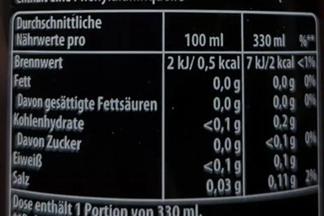 pepsi MAX lemon nutrition facts table