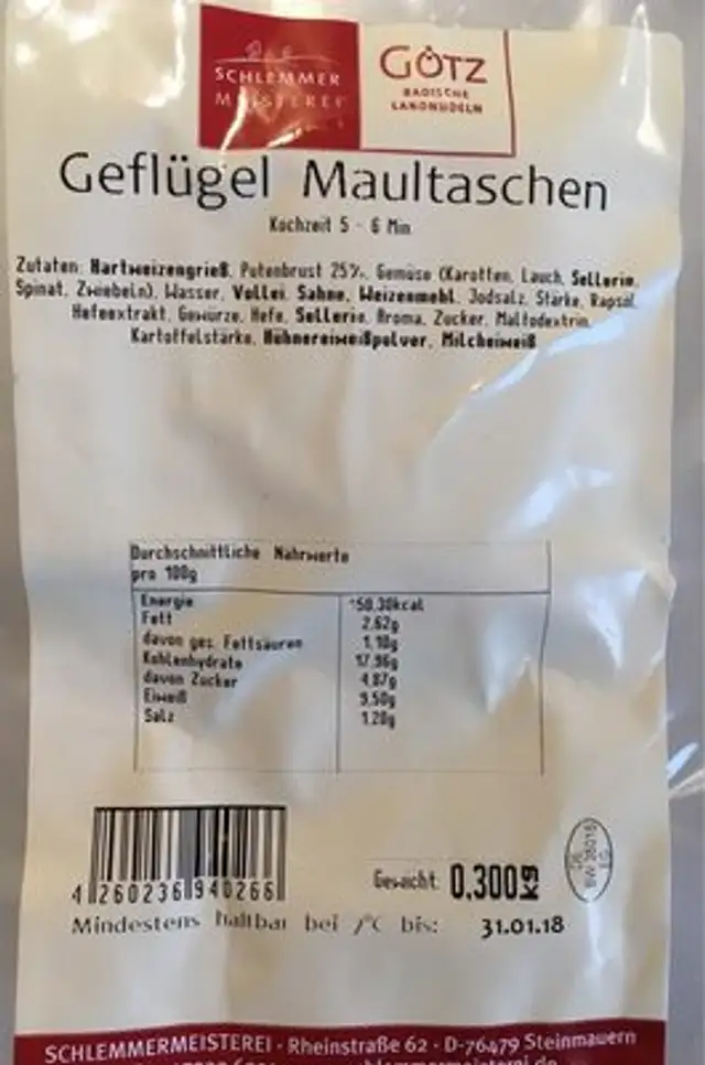 Geflügel Maultaschen front packaging