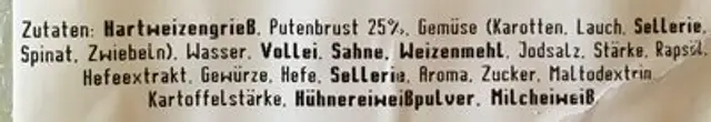 Geflügel Maultaschen ingredients label