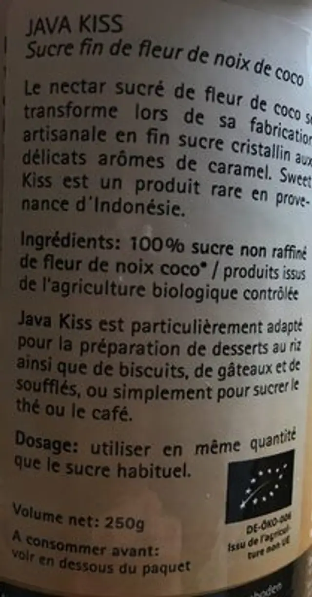 Java kiss ingredients label
