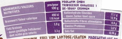 Luve Dessert Schokolade nutrition facts table