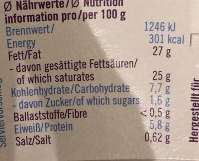 Streichglück Natur nutrition facts table