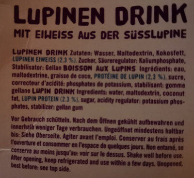 Lupinen Drink, Natur ingredients label