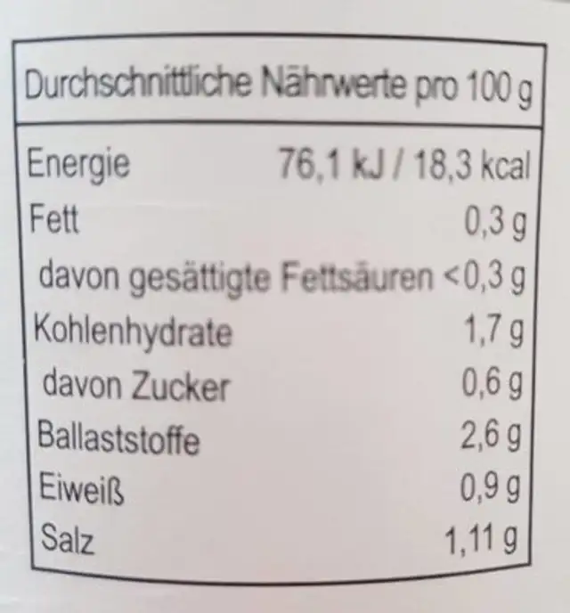 Bio-Frischsauerkraut nutrition facts table