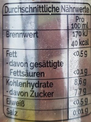 Ingwer Shot nutrition facts table