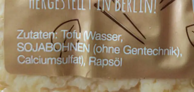 Frittiert Tofu ingredients label