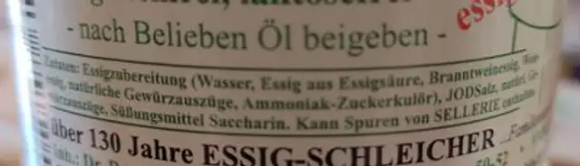 Original Schleicher's Salat-Tunke ingredients label