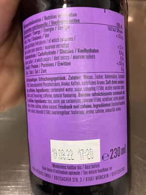 Aqua Monaco Cola ingredients label