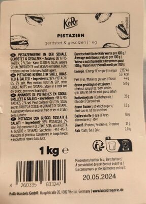 Pistazien geröstet und gesalzen front packaging