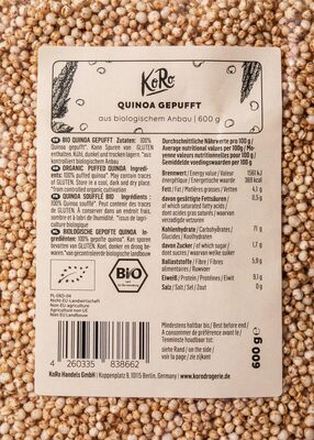 Quinoa soufflé bio front packaging